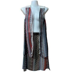 Vanilla Star Size Small Women's Floral Hi Low Sheer Boho Vest